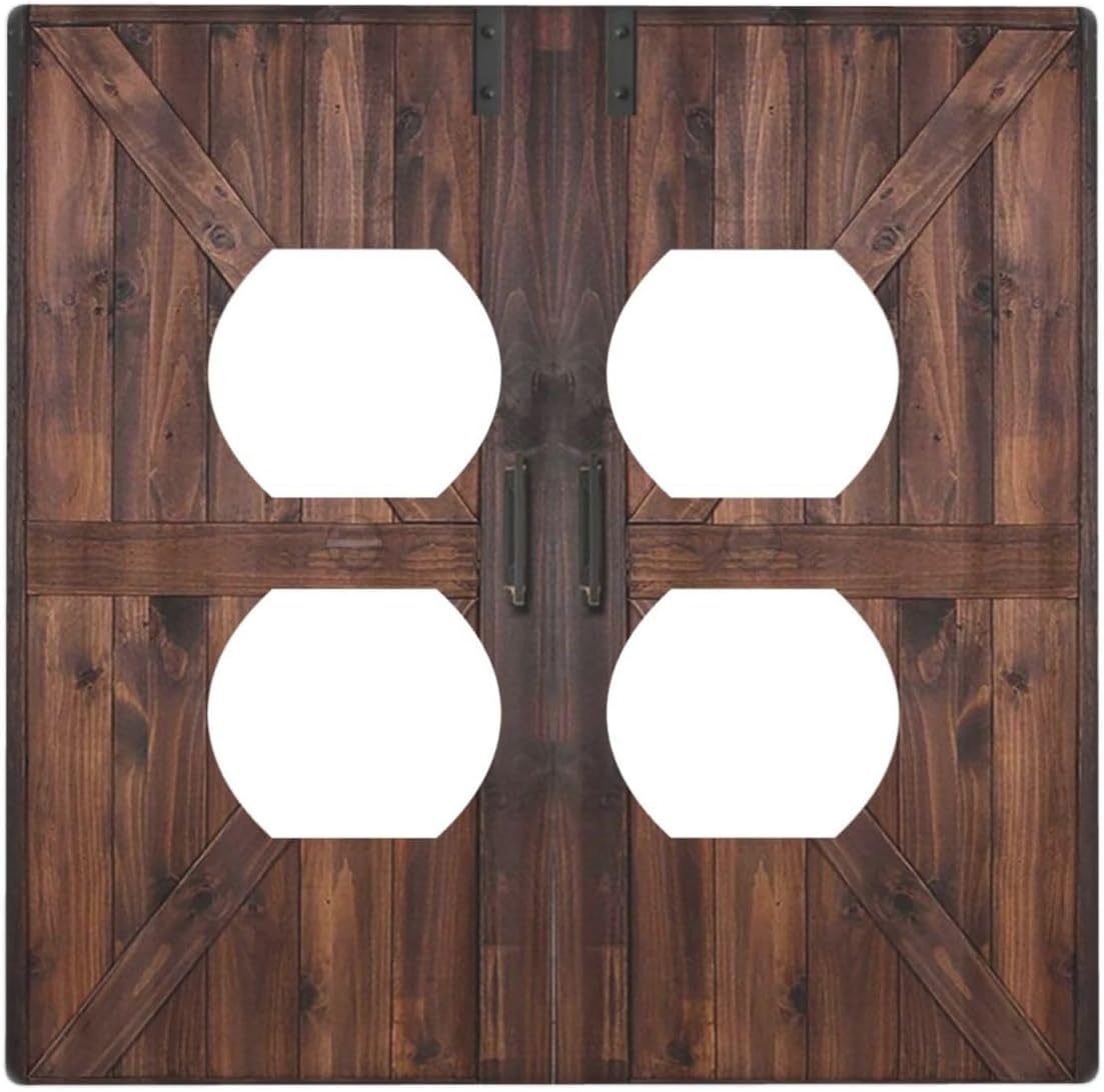 Decorative Outlet Covers Vintage Brown Farmhouse Barn Door 2 Gang Light Switch Cover Plate Double Duplex Wall Plates for Electrical Outlets Switch Plate Covers for Bedroom Home Decor