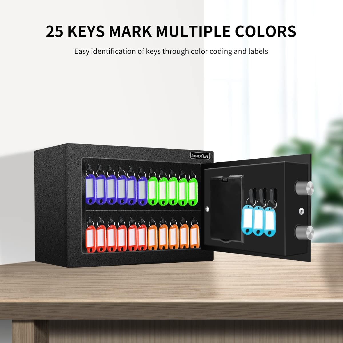 JUGREAT 25 Keys Cabinet with Sensor Light,Electronic Key Safe,Pin Code Keyless Storage Box for Keys,Secure Wall Mount Safe with 25 Key Tags