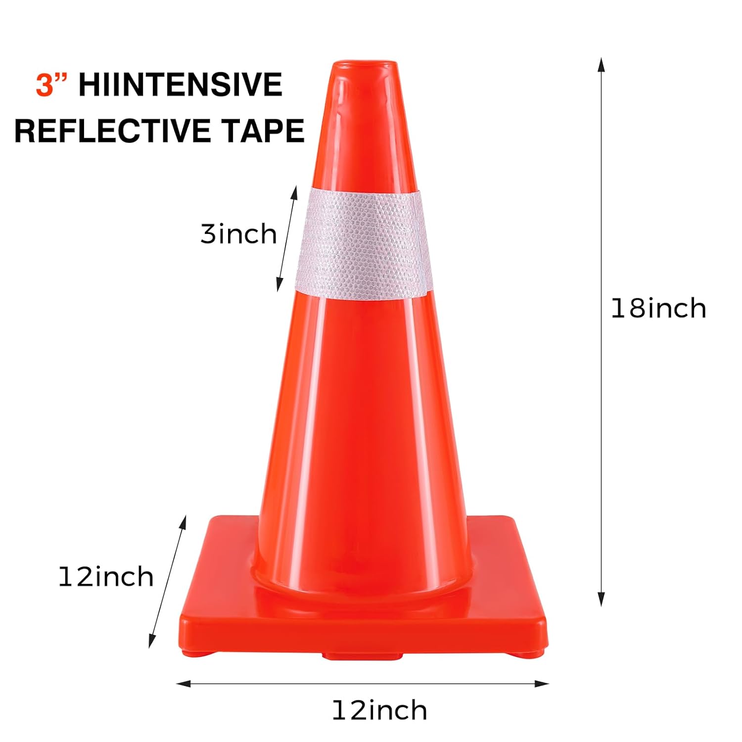 Traffic Safety Cones 18 Inch 4 Pack - Orange Road Parking Cones with Reflective Collars, Heavy Duty PVC Construction Cone Structurally Stable for Road Parking, Traffic Control, Driveway