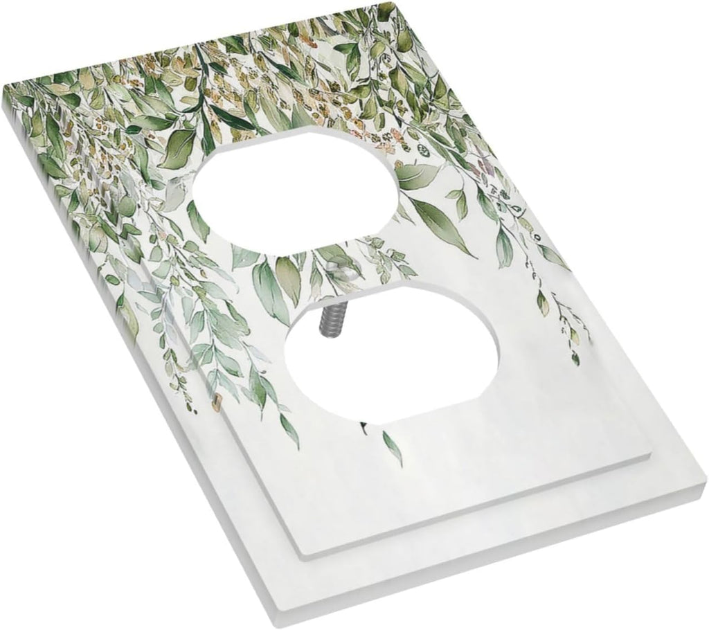 Outlet Covers Sage Green Eucalyptus Watercolor Plant Leaves 1 Gang Duplex Wall Plate Decorative Switch Plates Electrical Receptacle Faceplate Light Switch Cover for Bedroom Bathroom