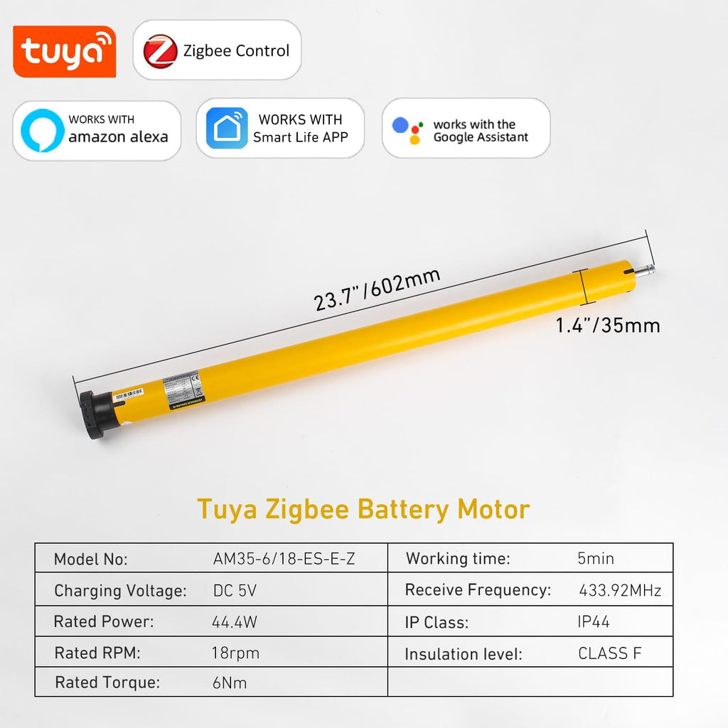 ZigBee Smart Motor for 2" (50mm) Shade Tube – Compatible with Alexa, Google Home, Tuya Smart Life App – Battery-Powered Roller Blind Motor