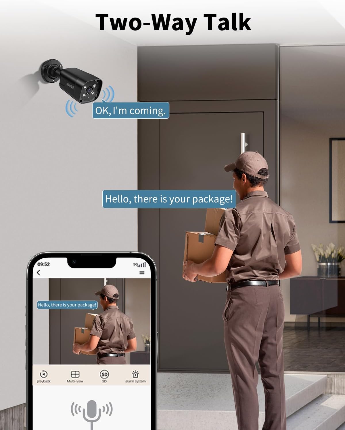 《130°Wide Angle & 2-Way Audio》Outdoor Wired Security Camera System, Black IP Cameras, Home Video Surveillance Systems