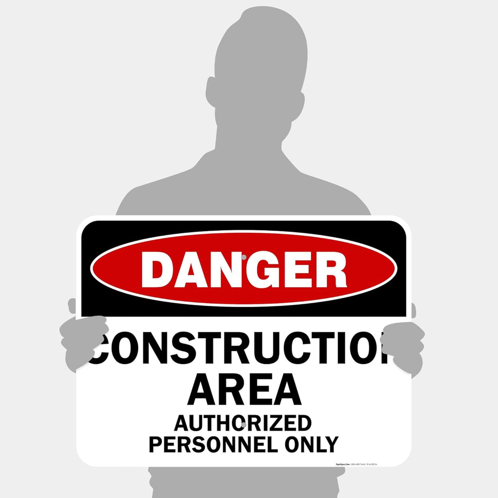 Danger Construction Area Sign, Authorized Personnel Only Sign, 18x24 Inches, 55 mil Thick HDPE (high Density polyethylene), Made in USA