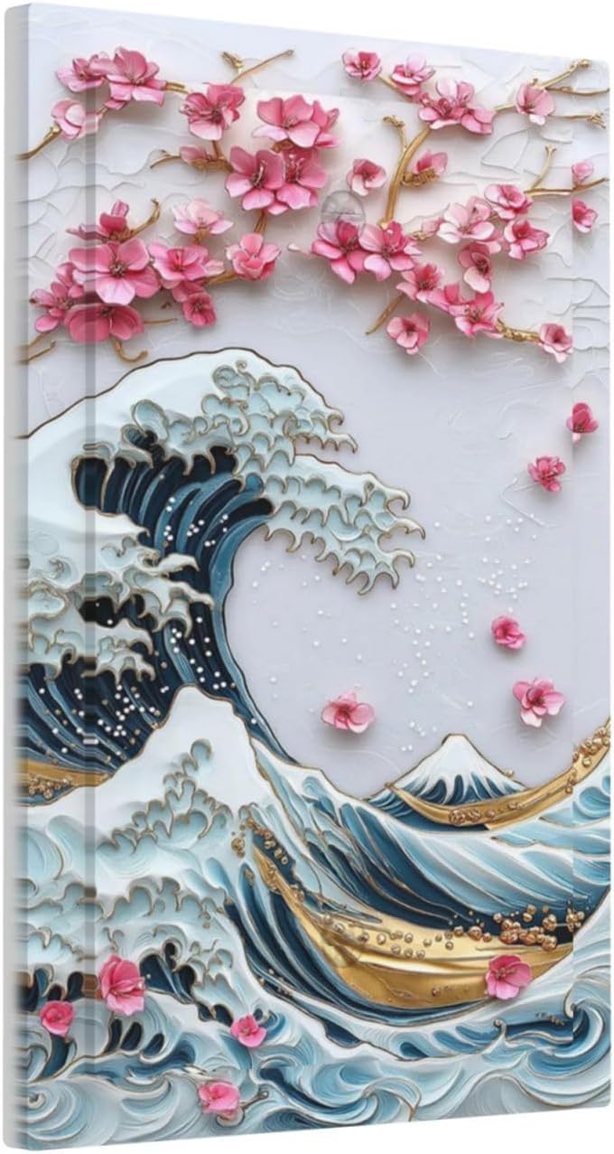 Light Switch Cover Plate The Great Wave Off Kanagawa With Sakura 1 Gang No Device Blank Electrical Wall Plates Faceplate Decorative Switch Plate for Bedroom Bathroom Decor