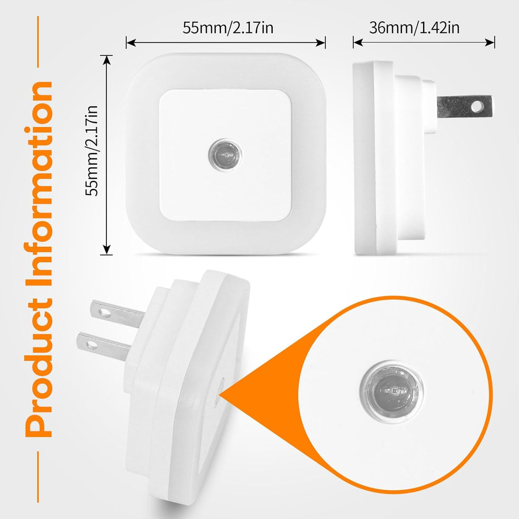 Night Light, 0.5W Daylight White LED Plug-in Night Light with Dusk to Dawn Sensor, Pack of 6 - Designed for Kids Room,Bedroom, Bathroom, Stairs, Kitchen