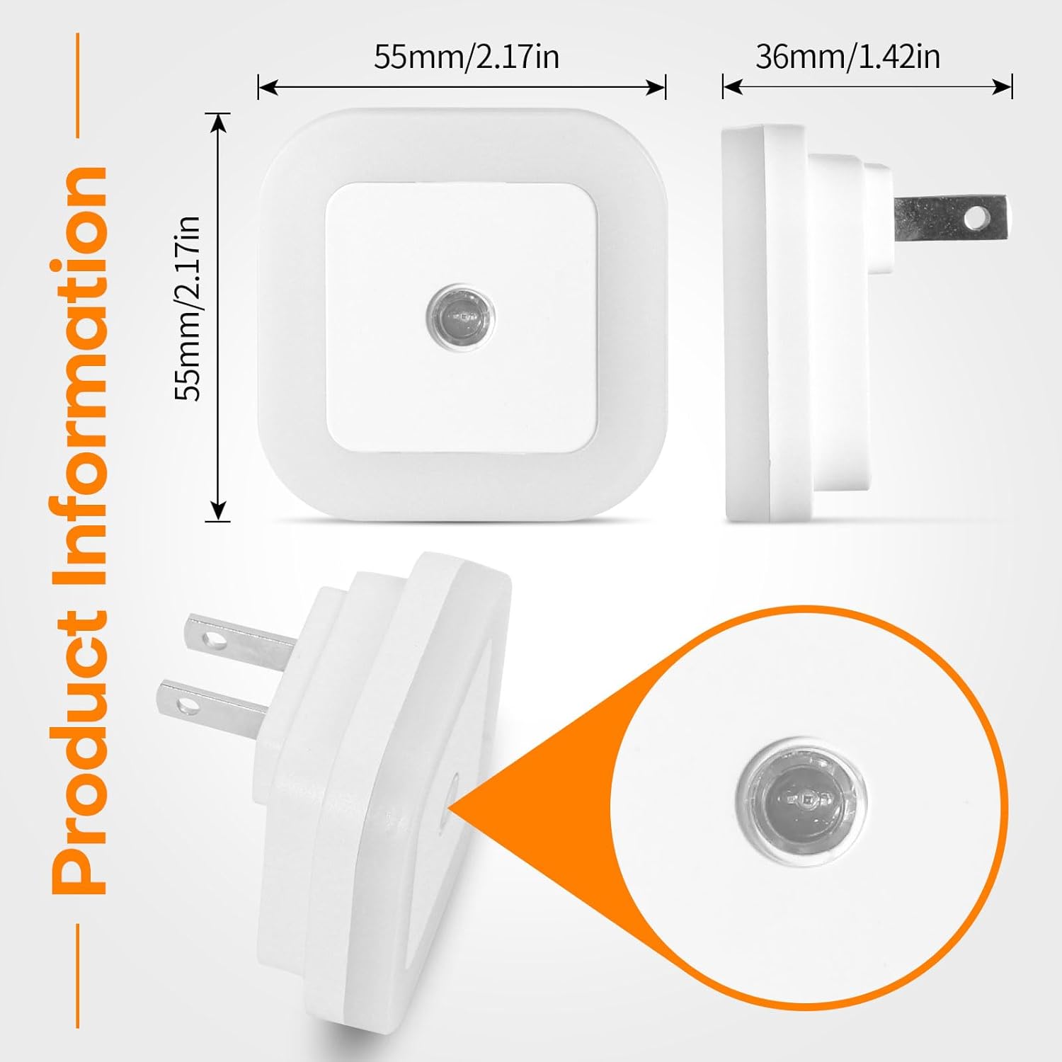 Night Light, 0.5W Daylight White LED Plug-in Night Light with Dusk to Dawn Sensor, Pack of 6 - Designed for Kids Room,Bedroom, Bathroom, Stairs, Kitchen