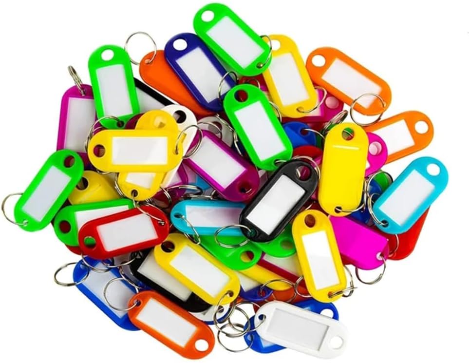 400 PCS Plastic Key Labels Tags, 10 Colors Key Ring Tags with Split Key Ring, Blank Name Tag, Clear Label Window Protective Films, Key ID Tags for Luggage.