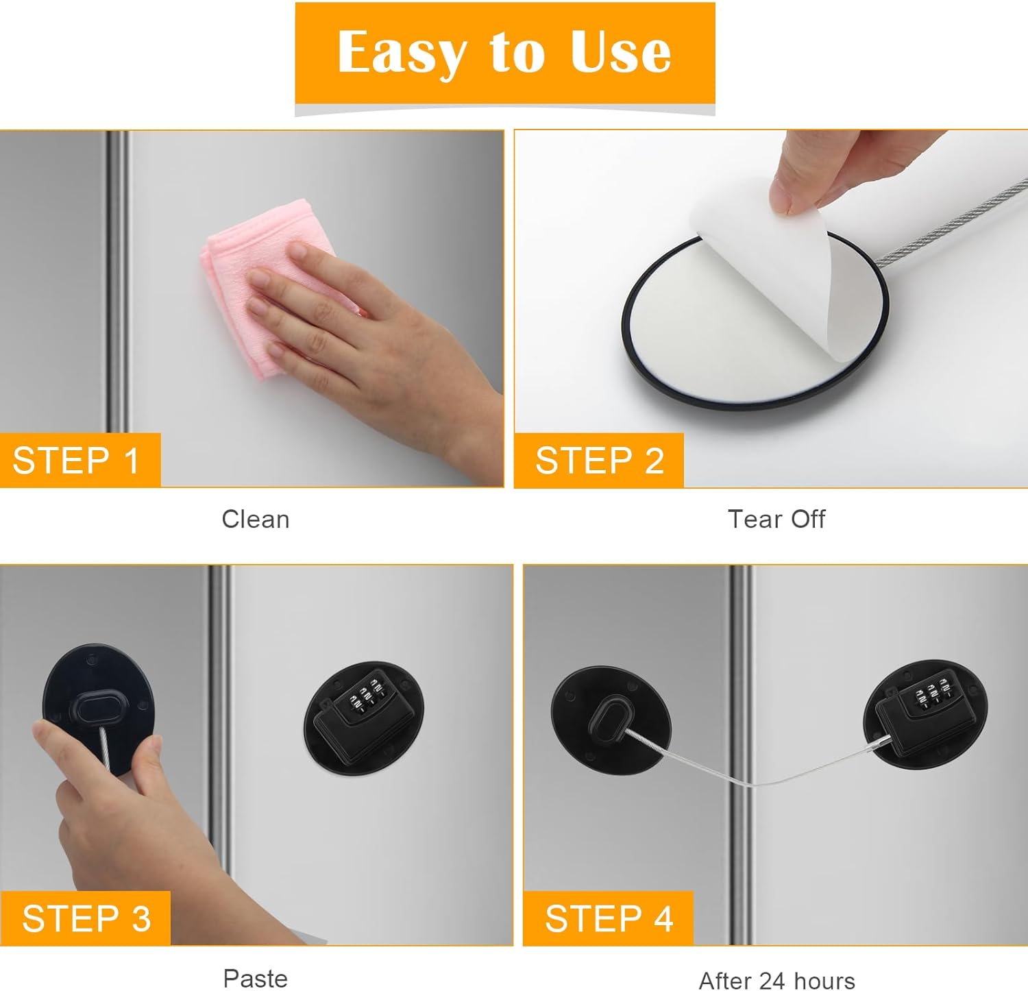 4 Pack Black Digital Refrigerator Locks Combination, Drill-Free Fridge Lock with Password, Strong Heavy-Duty ABS & Stainless Steel, Easy to Operate