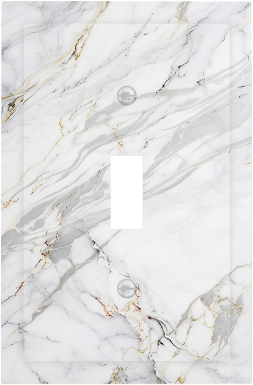Decorative Light Switch Cover Plate Gray Gold Marble Abstract Modern Luxury 1 Gang Single Toggle Wall Plate Electrical Outlet Covers Decorate Switch Plate Cover for Bedroom Home Decor