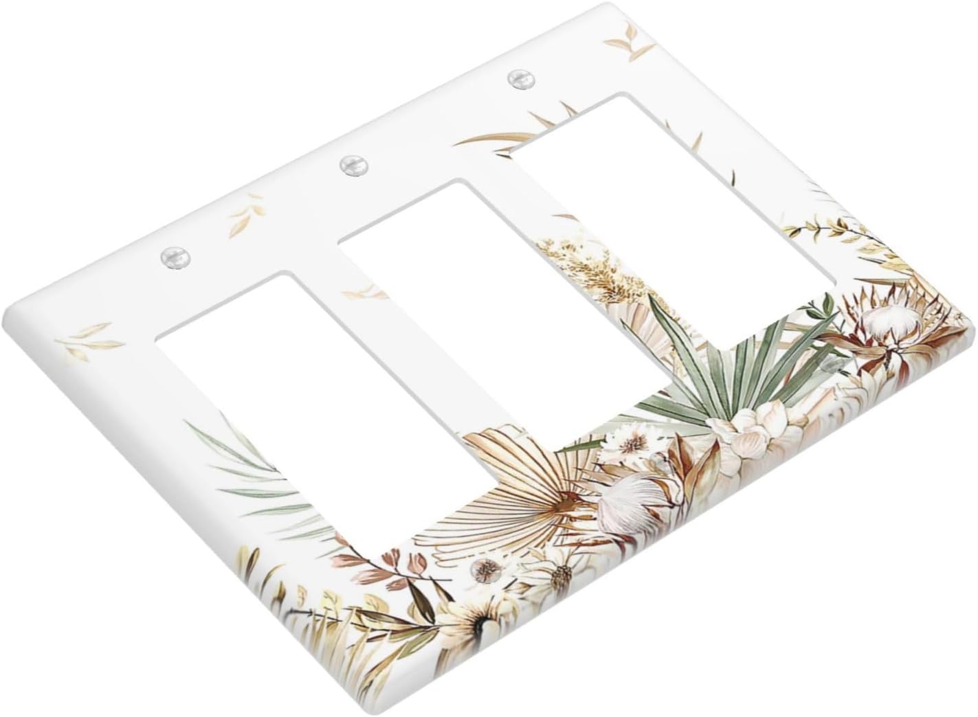 Light Switch Covers Boho Leaves Watercolor Tan Leaf Floral Plant 3 Gang Rocker Electrical GFCI Decorative Triple Outlet Wall Plate Cover Switchplate for Bedroom Home Decor