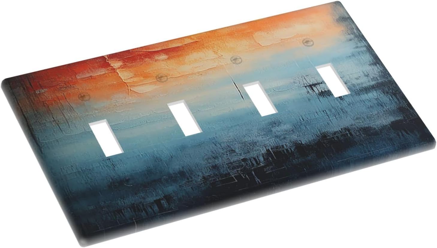 Light Switch Cover Plate Blue Orange Abstract Modern Minimalist Oil Painting Quad Toggle Wall Plates Decorative Switch Plates 4 Gang Outlet Covers Electrical Panel Cover Faceplate for Home 4.5 X 8 IN