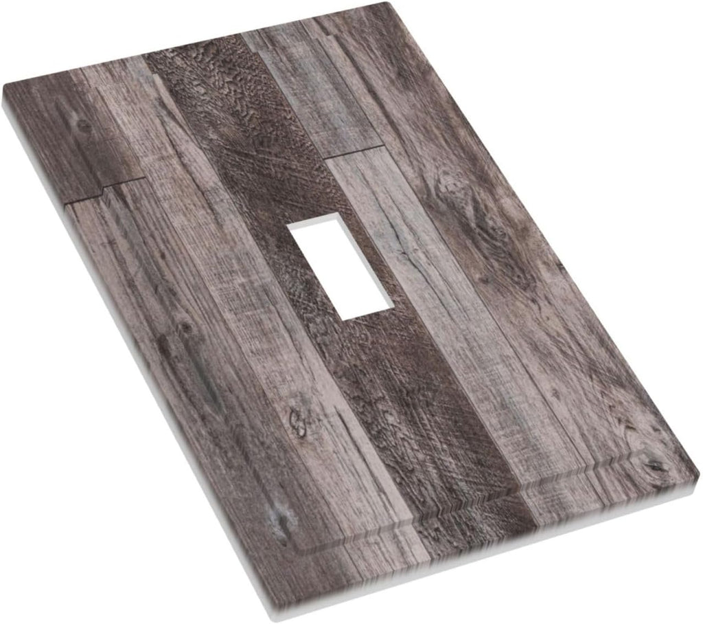 Decorative Light Switch Cover Rustic Dark Grey Wood Retro Country Wooden 1 Gang Single Toggle Device Electrical Faceplate Switchplates Decorator Outlet Wall Plate for Farmhouse Cabin