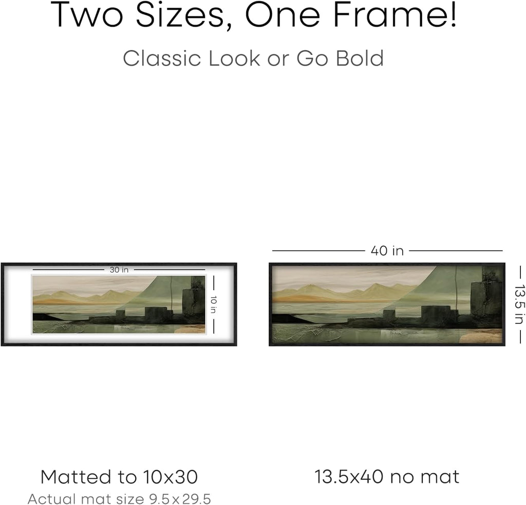Homeforia 13.5x40 Black Wood Picture Frame, High End Oak 13.5x40 Panoramic Poster Frames with Mat 10x30 Art, 13.5 x 40 Wooden Frame Matted to 10 x 30, 40x13.5 Frame, Tempered Glass, Wall Kit, Set of 1