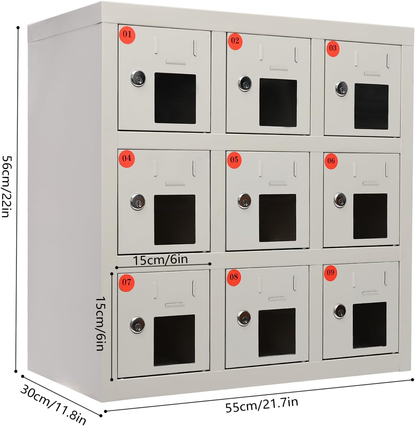 9 Door Cell Phone Locker with Charging Station, Rechargeable Mobile Device Phones Storage Cabinet with Anti-Interlocking Lock for Office Classroom Hotel (9 Slots)