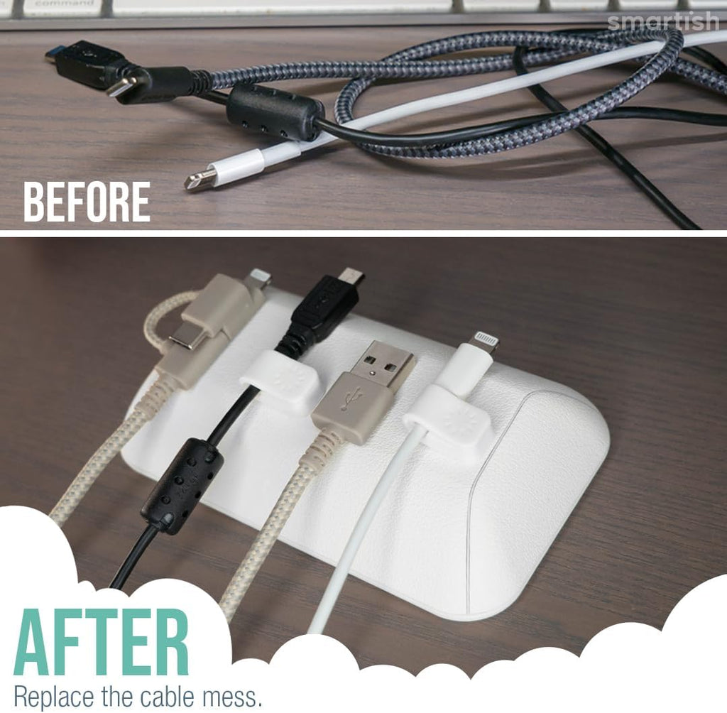 Smartish® Magnetic Cord Holder - Bigger Cable Wrangler Stocking Stuffer Organizer with Magnet Clips for Charger Management on Desktop, Nightstand - Holds 6+ Cables - Snow Day White