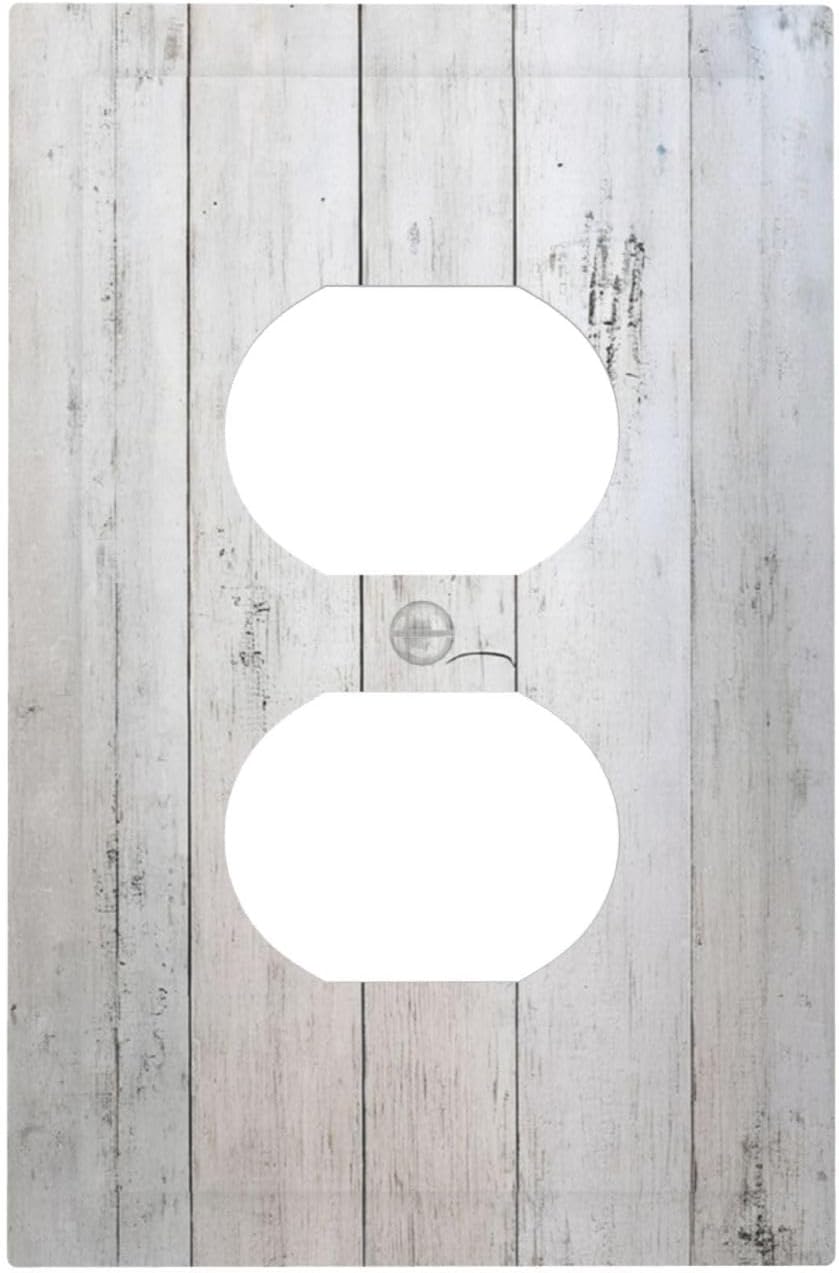 Rustic White Grey Wood Grain Outlet Covers 1 Gang Duplex Light Switch Cover Wall Plate Decorative Switch Plates Electrical Receptacle Faceplate for Bedroom Bathroom Decor