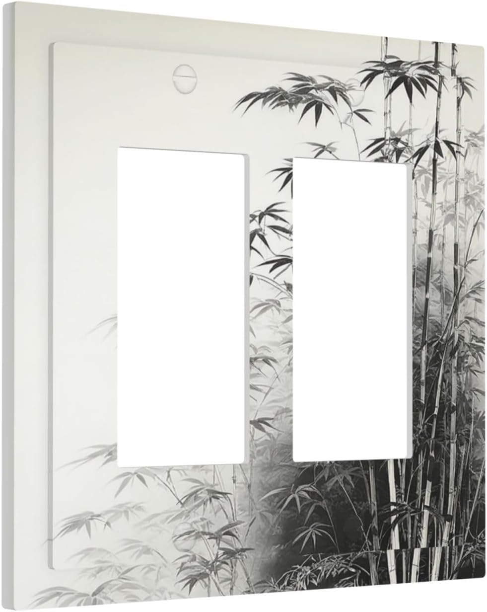 Watercolor Vintage Ink Bamboo Forest Outlet Covers Light Switch Cover Plate 2 Gang Double Rocker Wall Plates Decorative Switch Plates Plug Cover Electrical GFCI Receptacle Cover for Home 4.9 X 5 IN