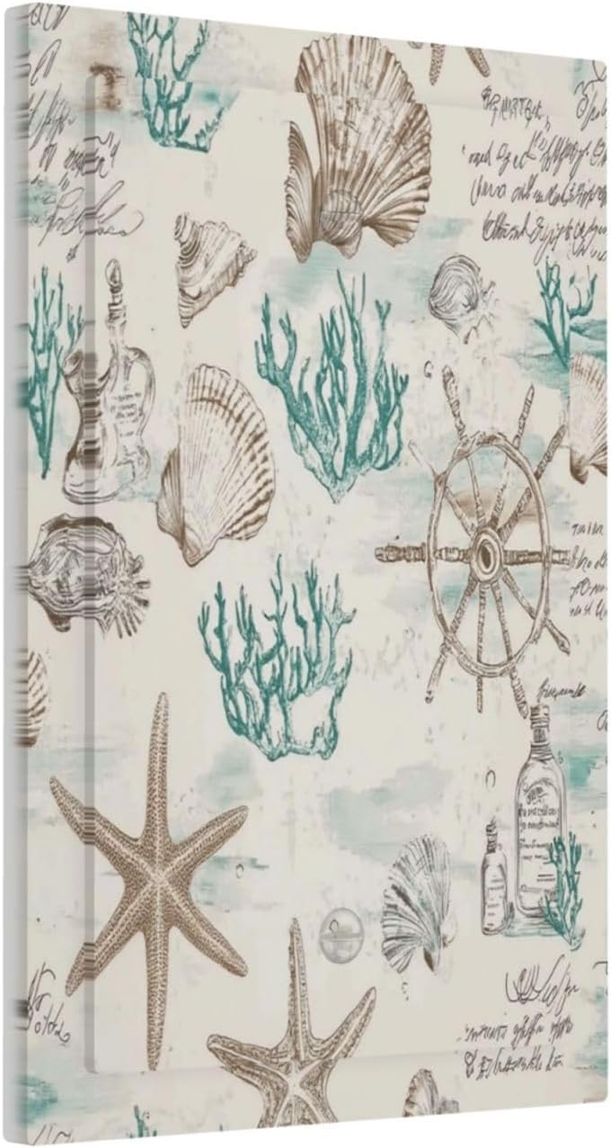 Mid Century Seashells Starfish Compass Light Switch Cover Plate 1 Gang No Device Blank Electrical Wall Plates Faceplate Decorative Switch Plate For Nursery Kids Room Decor