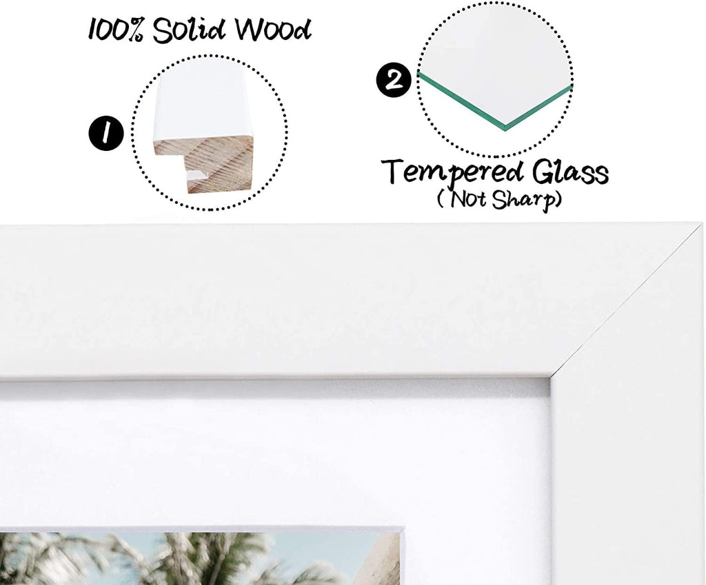 Golden State Art, 9x18 White Wood Frame - White Mat for Three 5x7 Pictures - Sawtooth Hangers- Swivel Tabs - Wall Mounting - Landscape/Portrait - Real Glass - Collage Frame, 1 Pack