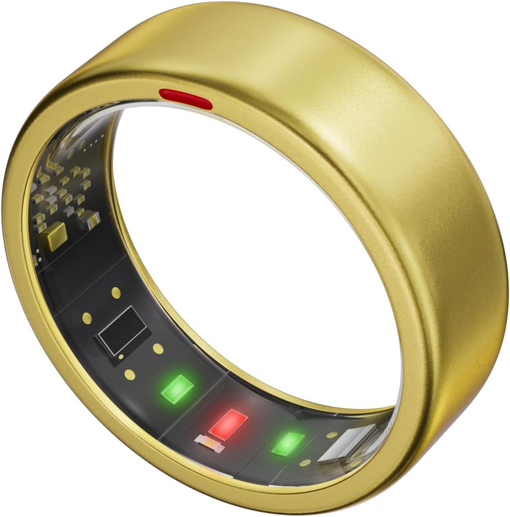 Ring OnePlus - Ultra-Thin Titanium Smart Ring - 7 Days Battery Life - Fitness/SPO₂/Stress/HR/Sleep Skin Temperature Tracker - No App Fee - iOS&Android Compatible (Gold,Size 10)