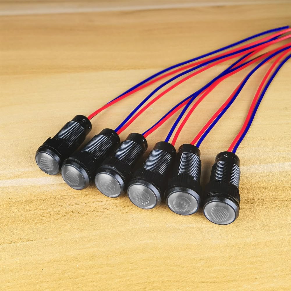 6pcs White LED Indicator Pilot Light 110VAC Mounting Hole Size 10mm(Flame Retardant Plastic Shell)