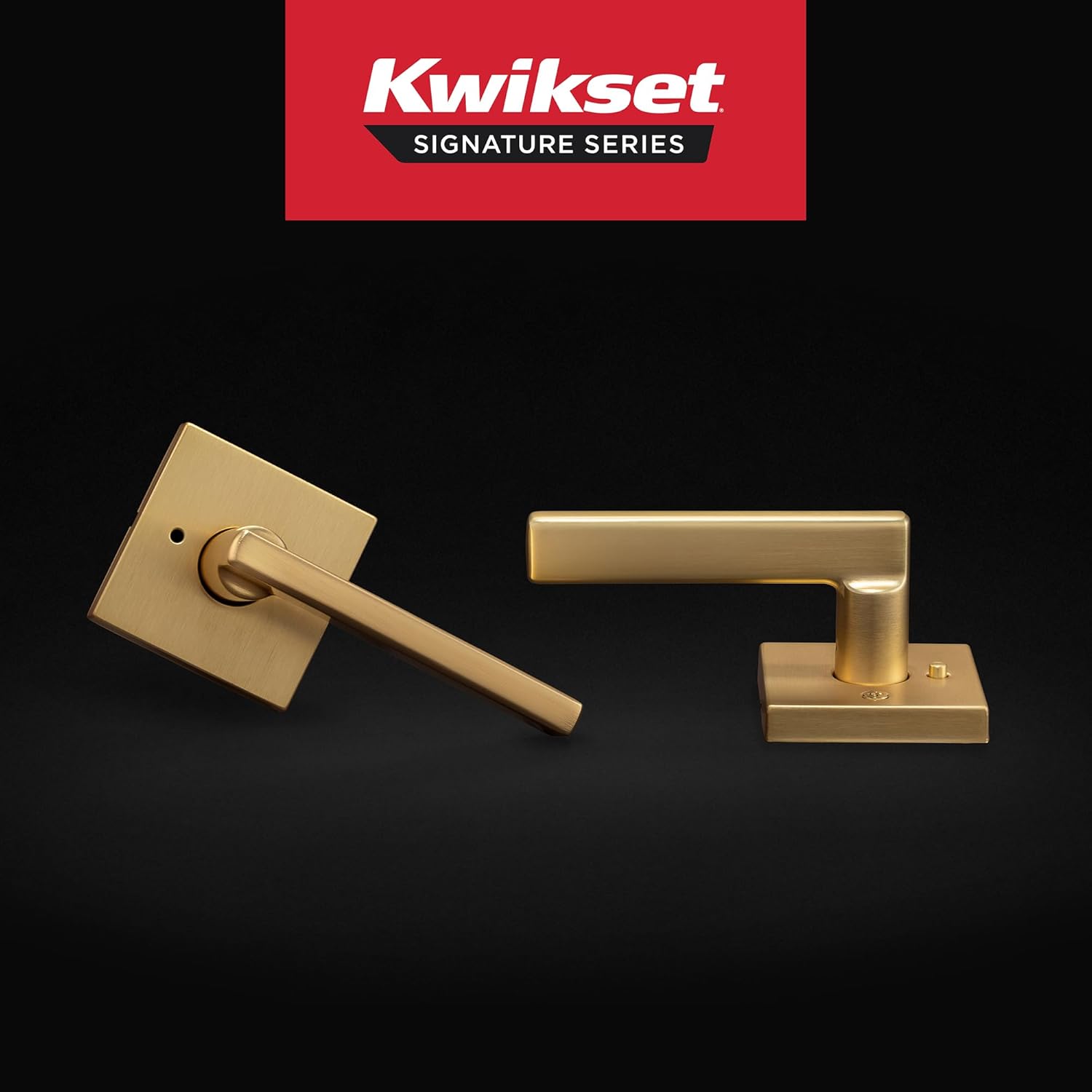 Kwikset Halifax Interior Privacy Door Handle with Lock, Door Lever for Bathroom and Bedroom, Satin Brass Reversible Keyless Push Button Lock Door Lever, with Microban Protection