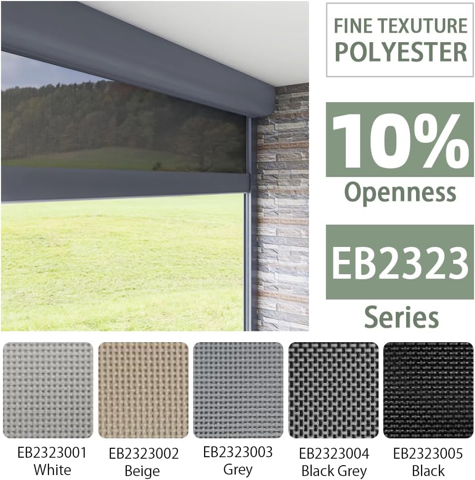 ZSHINE Hard-Wired Outdoor Snow Blocking Weatherproof Motorized Patio Roller Shades Remote Control for Porch Balcony Customized Size (Black Grey 10% Openness)