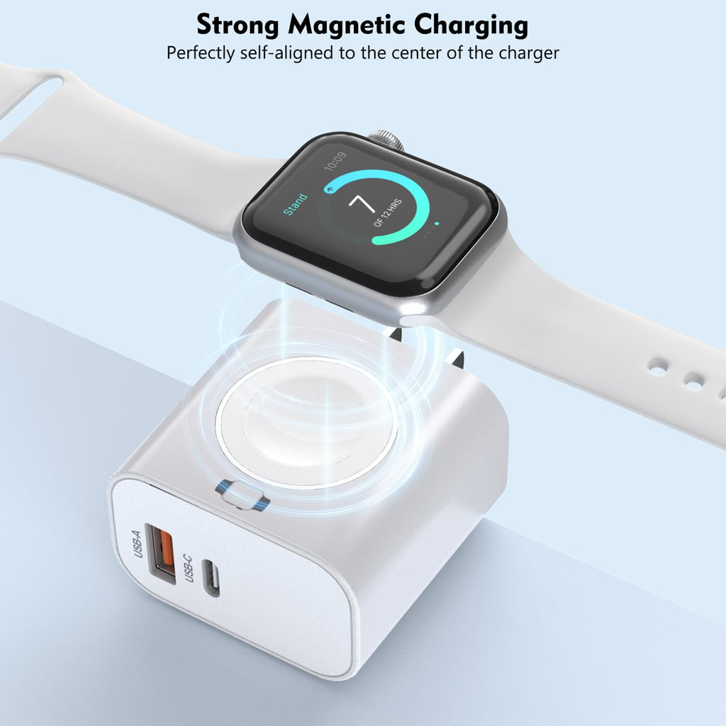 for Apple Watch Charger,Wireless Magnetic for Apple Watch Charging,2Pack 23W Dual Port(USB-C+USB-A)Fast Wall Charging Block Travel Plug iWatch Charger for iWatch 11/Ultra/SE/10/9/8/7/6,iPhone 17/16/15