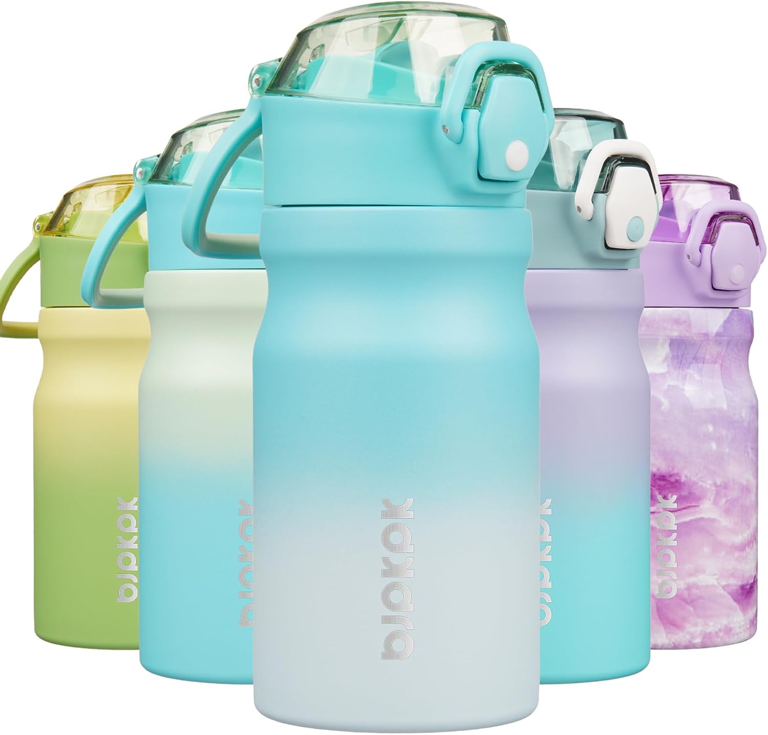 BJPKPK 14oz Insulated Water Bottle with Straw Stainless Steel Double Wall Water Bottles BPA Free Leak Proof Thermal Flask with Lockable Flip Lid and Soft Silicone Spout,Sea Salt
