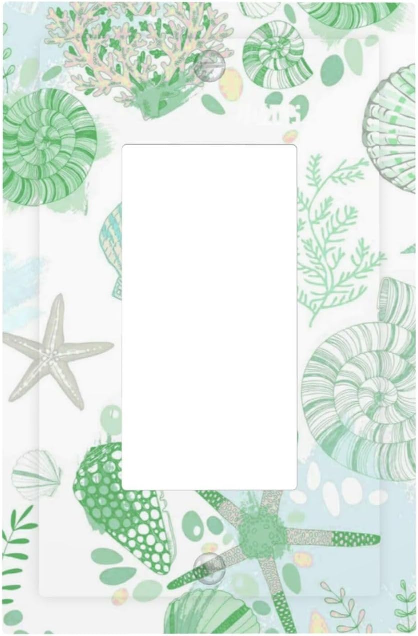 Beach Nautical Starfish Scallop Coral Conch Decorative Outlet Covers 1 Gang Single Rocker Light Switch Cover Plate Wall Plates GFCI Faceplate for Bathroom Home Decor