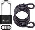 1 Pack disecu Heavy Duty 4 Digit Combination Lock, 2.5 Inch Long Shackle Outdoor Waterproof Padlock with Steel Cable for Bike, Gate, Fence (Black)