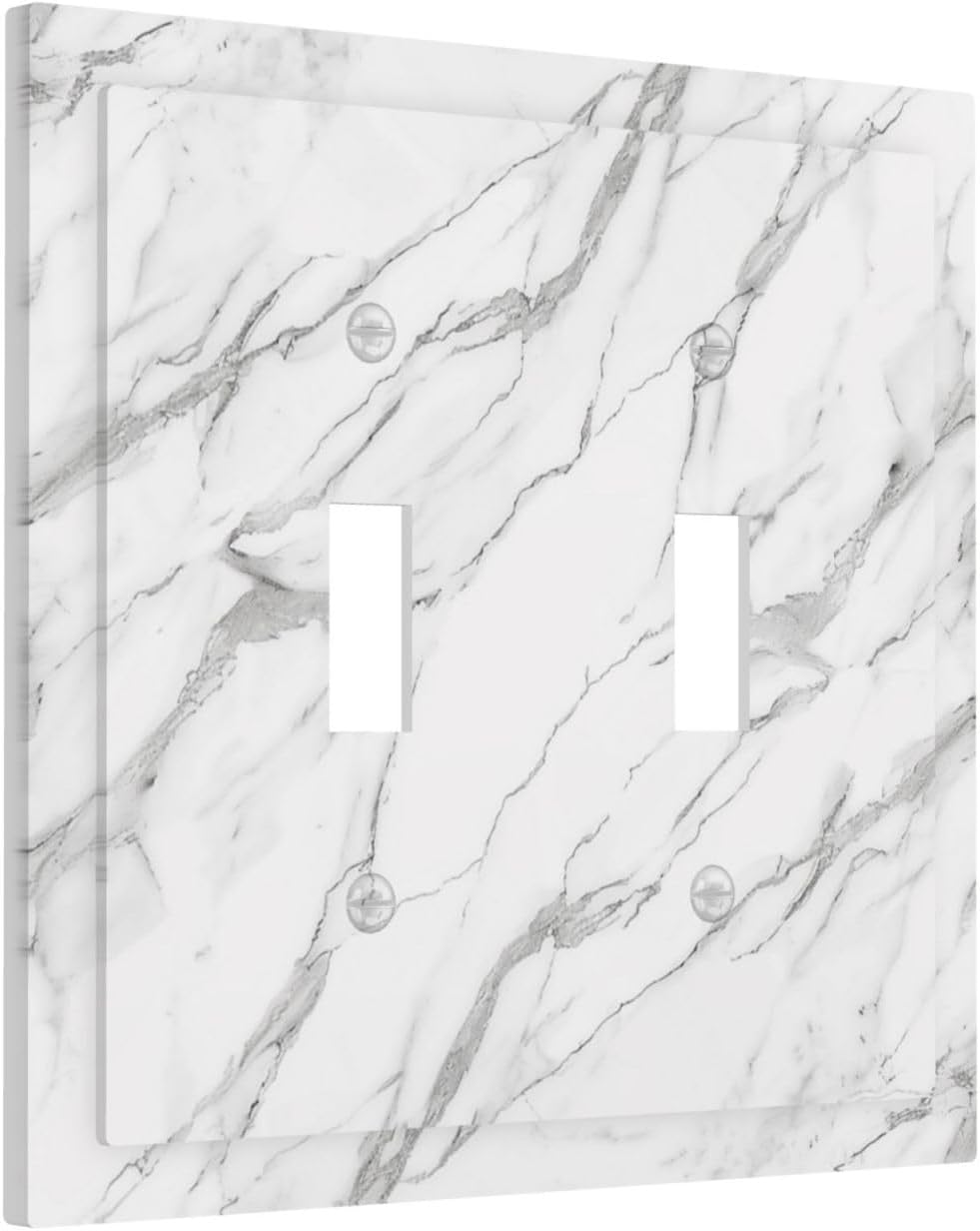 Decorative Light Switch Cover Plate Modern Grey Marble Texture 2 Gang Outlet Covers Double Toggle Wall Plates for Electrical Outlets Switch Plate Covers Faceplate for Kitchen Home Decor