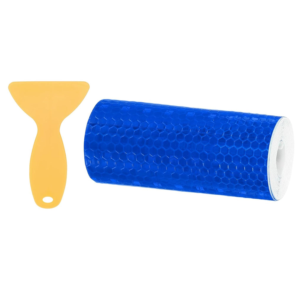 PATIKIL 4 Inch x 10 ft Reflective Tape, 1 Roll Waterproof Self Adhesive High Visibility Caution Warning Safety Tape Reflector with Scraper for Trucks Trailers Cars, Blue