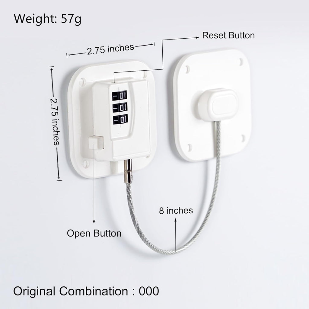 Refrigerator Lock, Heavy Duty Fridge Lock, Combination Lock for Refrigerator Cabinets, Drawers, Safety Lock, Easy Install No Keys Needed (White-4Pack)