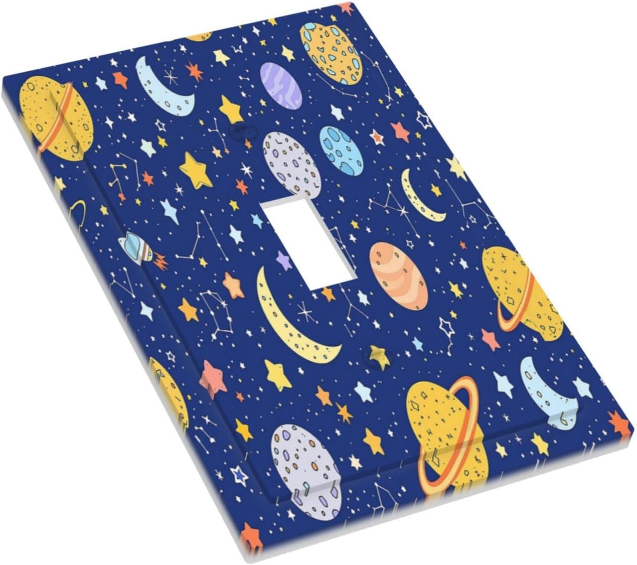Stars Starry Night Sun Moon Planet Constellations Decorative Light Switch Cover 1 Gang Single Toggle Decorator Outlet Wall Plate Device Electrical Faceplate Switchplates for Bedroom Bathroom