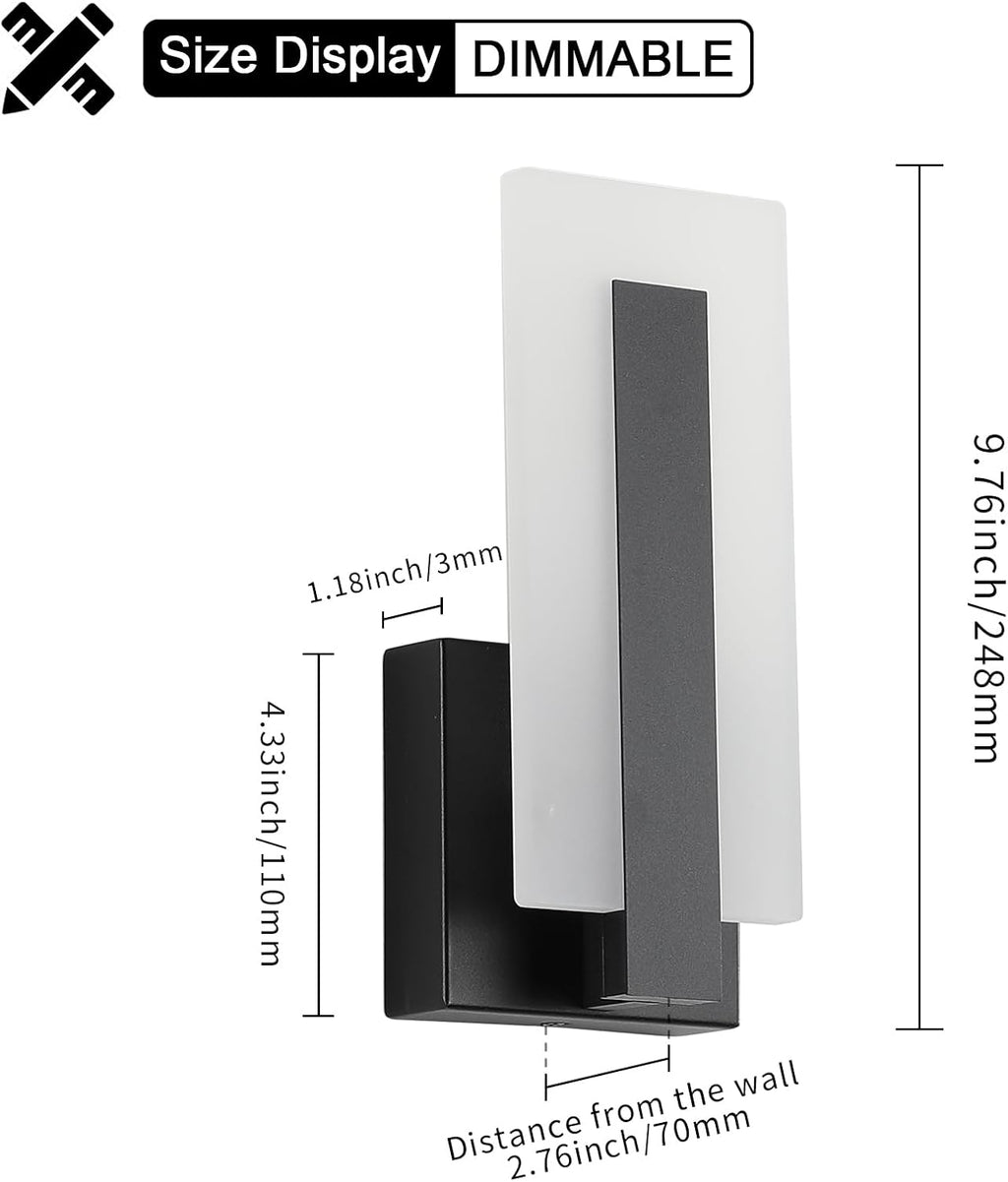 Joosenhouse Modern LED Wall Sconce Dimmable Wall Mounted Lamp Set of 2, Black 3000K Warm White Wall Lamp, Hardwired Bathroom Vanity Light, Indoor Wall Lights for Hallway, Bedroom, Study, Living Room.