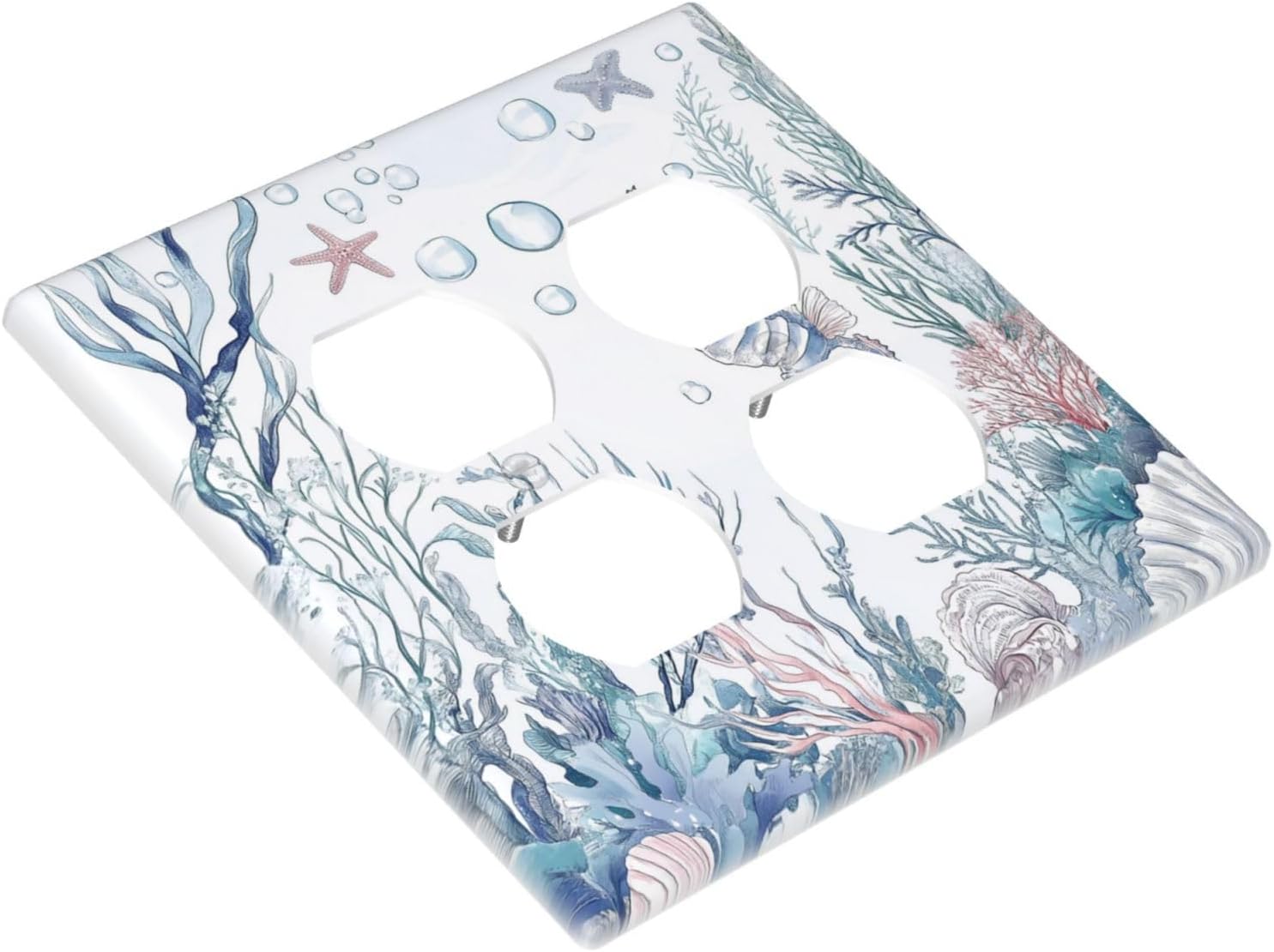 Outlet Covers Ocean Coral Seahorse Seashell Starfish 2 Gang Double Duplex Decorative Light Switch Covers Electrical Wallplates Socket Faceplate For Bathroom Home Decor