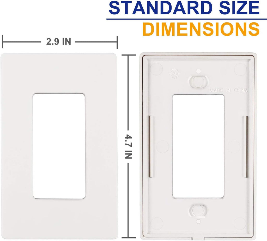 1-Gang Screwless Decorator Wall Plates, Child Safe Standard Size Outlet Cover, Unbreakable Polycarbonate Thermoplastic,Glossy White, 40 Pack,UL Listed