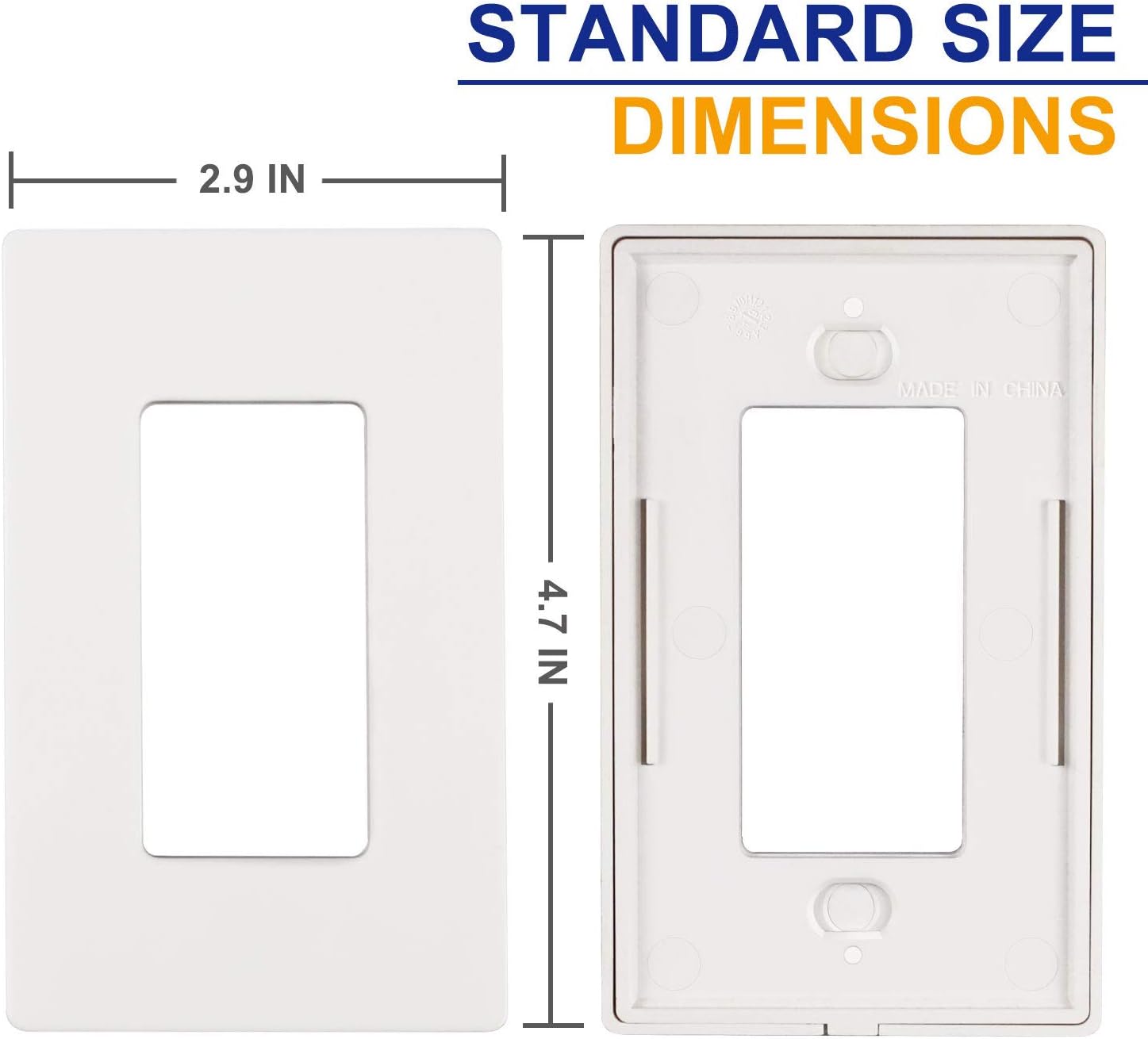 1-Gang Screwless Decorator Wall Plates, Child Safe Standard Size Outlet Cover, Unbreakable Polycarbonate Thermoplastic,Glossy White, 10 Pack,UL Listed