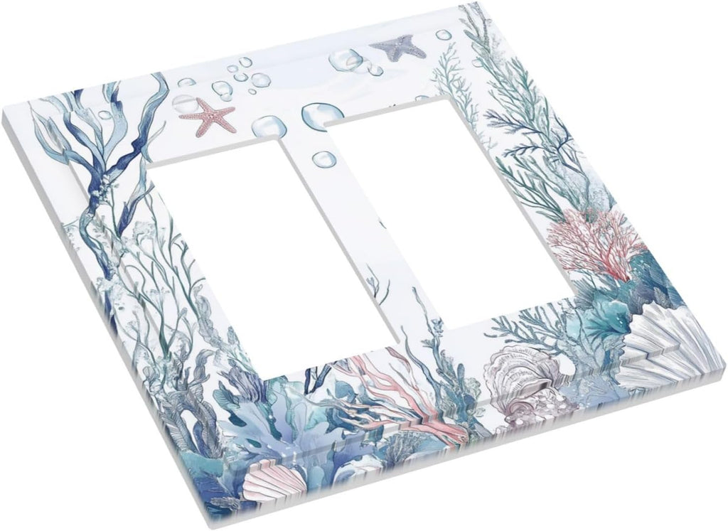 Decorative Outlet Covers Ocean Coral Seahorse Seashell Starfish 2 Gang Double Gfci Rocker Electrical Wall Panels Light Switch Cover Plate For Bathroom Home Decor