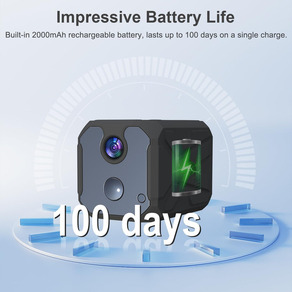 ZHENHAN 1440P HD Mini Wireless Camera Indoor Security Rechargeable Camera Motion Detection, Night Vision, 100-Day Battery, Cloud/SD Storage & App Control Nanny/Pet/Baby Monitor(Black)