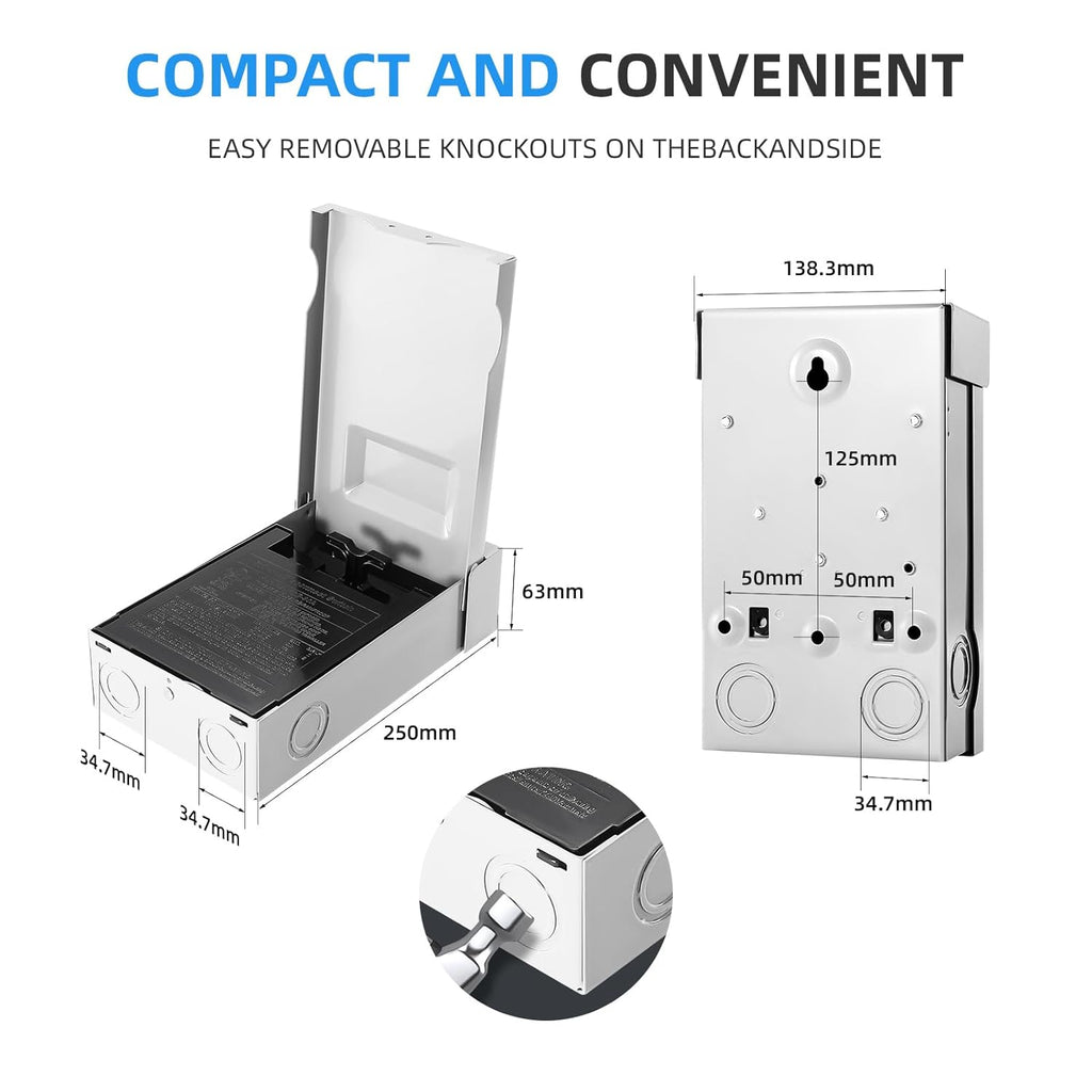 60 Amp AC Disconnect Switch Outdoor 120/240VAC Pull Out Switch Waterproof Metal Box for Air Conditioning Non-Fused