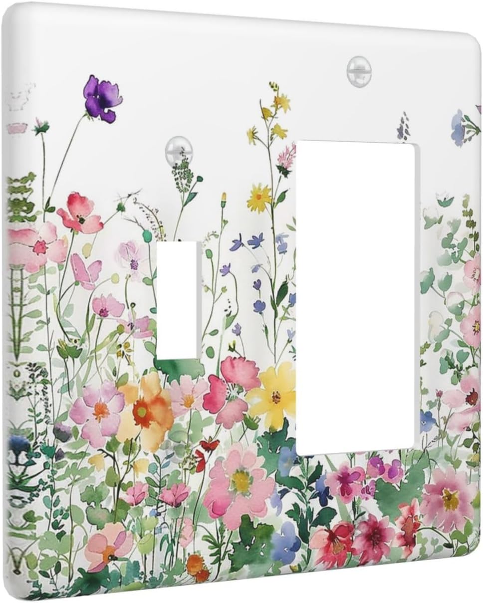 Outlet Covers Boho Colorful Flowers Plant Rustic Wildflower 1 Toggle 1 Rocker Combination Decorative Wall Plate Electrical Switch Plates Light Switch Cover Plate for Bed Room Bathroom