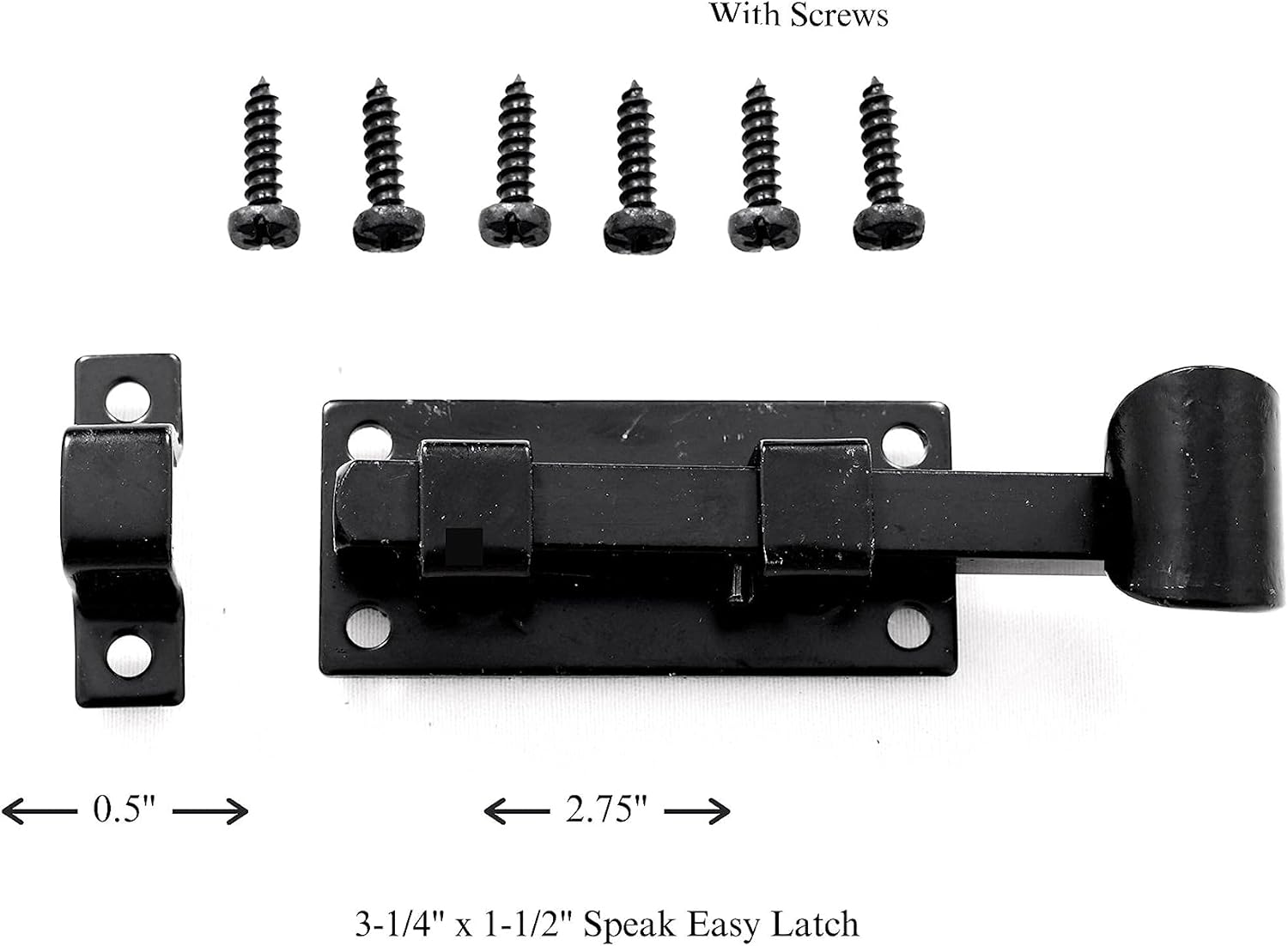 The Rustic Express, Speak-Easy Door Latch and Decorative Hinge Kit Includes 1 Speak-Easy Latch, 2 Butterfly Hinges and 12 Black mounting Screws, Size (Latch 3-1/4” x 1” x 1” Hinge 2” x 2-3/8”)