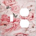 Decorative Outlet Covers Ink Pink Peony Flower Rustic Floral 2 Gang Wall Plate Single Toggle Duplex Light Switch Cover Switch Plate Covers Faceplate for Home Bedroom Decor