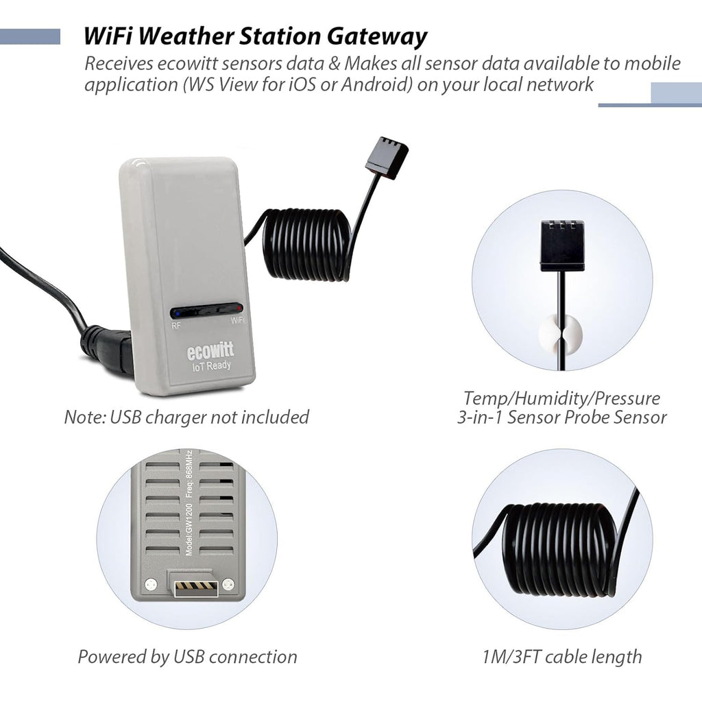 ECOWITT Wi-Fi Weather Station GW1210, Includes GW1200 Wi-Fi Gateway and WS90 Outdoor Sensor Array, 915 MHz
