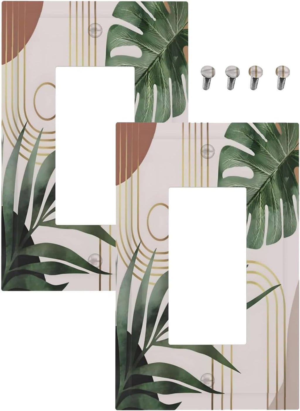 Decorative Outlet Covers Boho Mid Century Abstract Arch Green Leaves 1 Gang Rocker Light Switch Cover Plate Single Decora Light Switch Covers Wall Plate for Bedroom Decor （ 2 Pack）