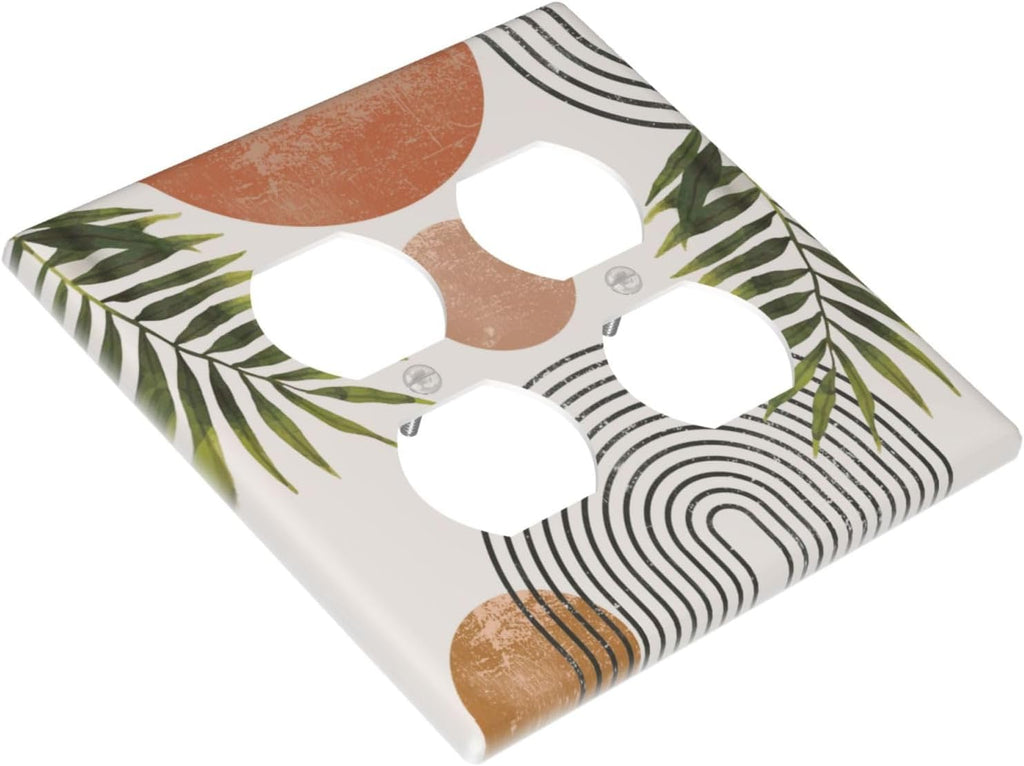 Beautiful Boho Mid Century Large Archs Sun Leaves Plants Outlet Covers 2 Gang Double Duplex Decorative Light Switch Covers Electrical Wallplates Socket Faceplate for Bedroom Living Room Decor
