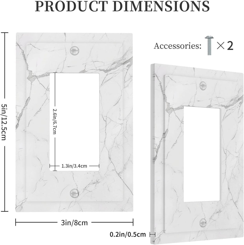 Decorative Outlet Covers White Grey Abstract Modern Marble 1 Gang Single Rocker Light Switch Cover Plate Wall Plates GFCI Faceplate for Bathroom Kitchen Decor