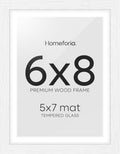 Homeforia 6x8 Picture Frame White, High End Oak 8x6 Wooden Frames with Mat 7x5 Print, 6 x 8 White Wood Frame Matted to 5 x 7 inch Photo, 6by8 Wall or Tabletop Frame, Tempered Glass, Wall Kit, Set of 1